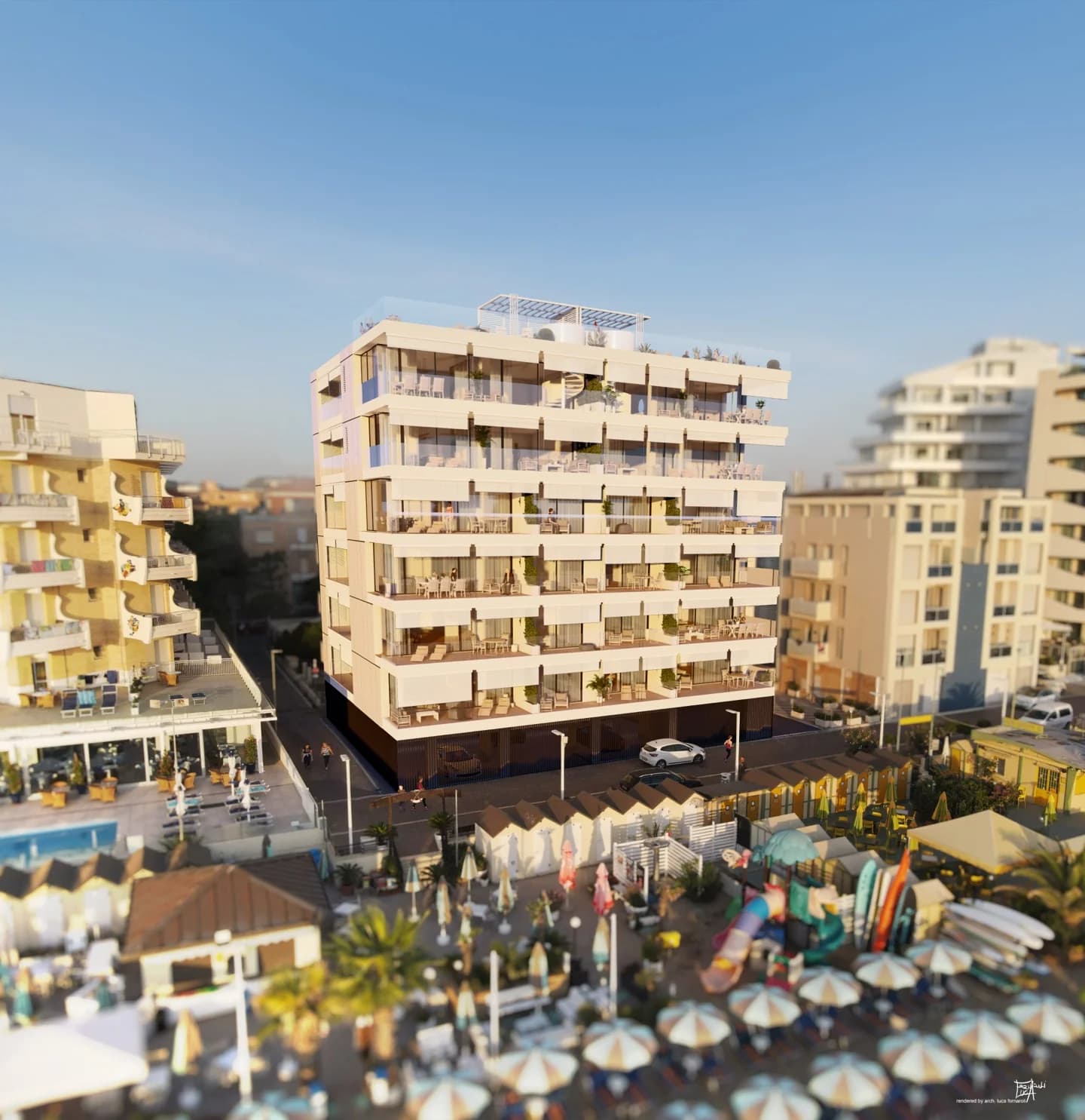 Render architettonico del nuovo edificio La Bussola Living